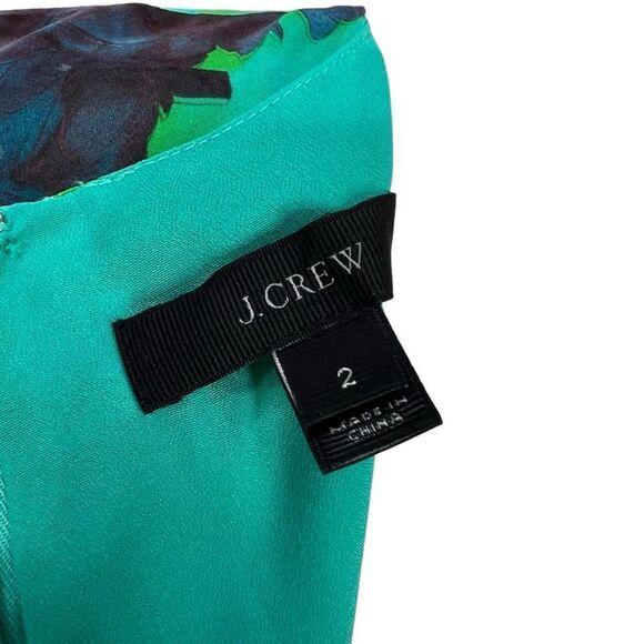 J. Crew Hothouse Watercolor Floral 100% Silk Dress Emerald Green Size 2 - Picture 6 of 10